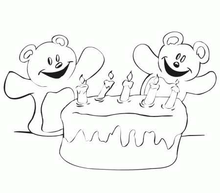 Birthday Coloring Page | 2 Teddy Bears Celebrating a Birthday