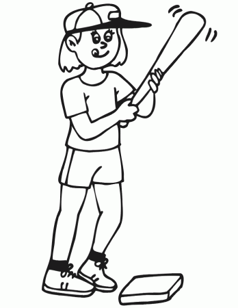 Printable Baseball Coloring Page | Girl batter With Tongue Out
