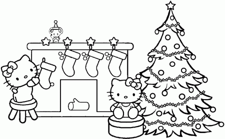 Christmas Coloring Pages : Hello kitty Decoration Fireplace With 
