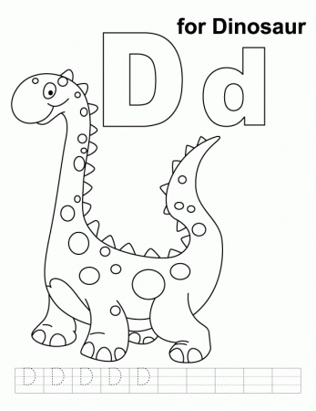 D for dinosaur coloring page with handwriting practice | Download 