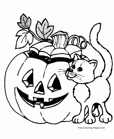 Halloween coloring sheets - Cat and Jack-O-Lantern