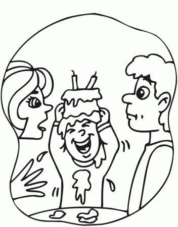 Birthday Coloring Page | A 2 Year Old With Cake on His Head