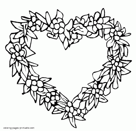 A heart shaped wreath || COLORING-PAGES-PRINTABLE.COM