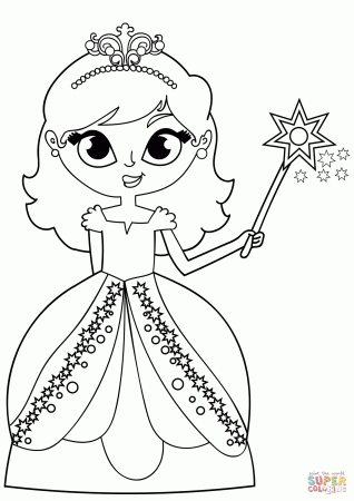 Princess with Magic Stick coloring page | Free Printable Coloring Pages