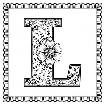 Letter L made of flowers in mehndi style. coloring book page. outline  hand-draw vector illustration. 4597420 Vector Art at Vecteezy