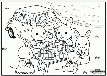Picnic Sylvanian Families, coloring pages for kids, print or download