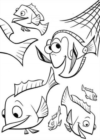 Dory Helps Other Fish to Escape from the Net Coloring Page - Free ...