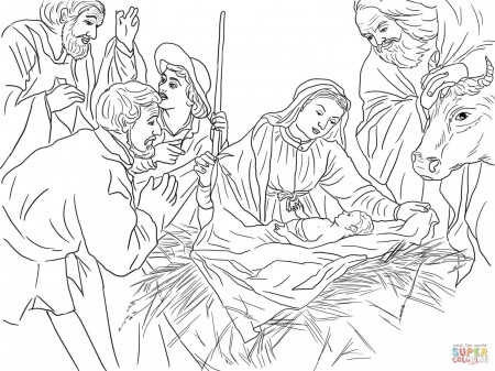 Nativity Scene with Cute Angels and Animals coloring page | Free ...
