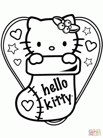 Hello Kitty in Christmas Sock coloring page | Free Printable Coloring Pages