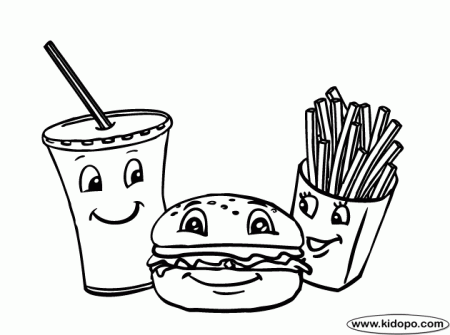 Free Burger fries and drink printable and online coloring page