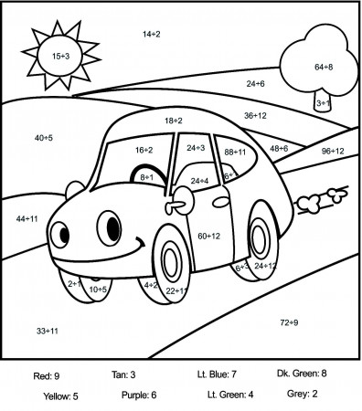 Cartoon Car Color by Number Coloring Page - Free Printable Coloring Pages  for Kids