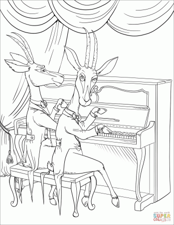 Antelopes at the Piano coloring page | Free Printable ...
