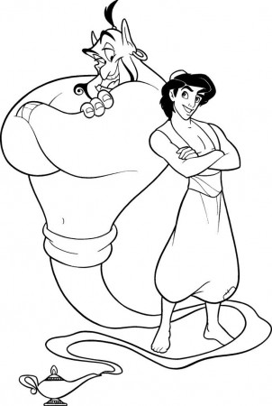 Aladdin And Genie Are Friends Coloring Page | Disney coloring ...