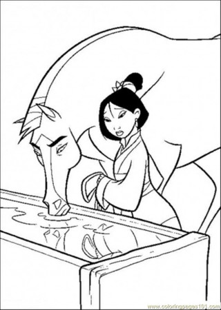 Coloring Pages Mulan Gives The Horse Some Water (Cartoons > Others 