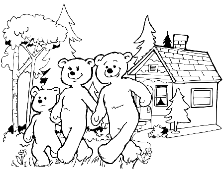 Goldilocks Coloring Page | Three Bears Leaving The Cottage