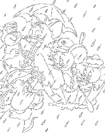 Tom and Jerry in a rainy day coloring page | Kids Coloring Page