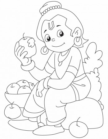 Krishna relishing an apple coloring pages | Download Free Krishna 