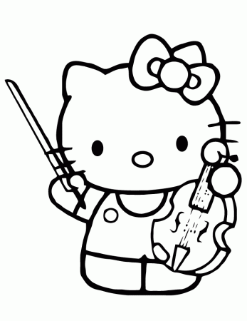 Hello Kitty Playing Violin Instrument Coloring Page | Free 