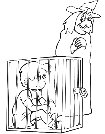 Hansel and Gretel Coloring Page | Hansel Trapped In Cage