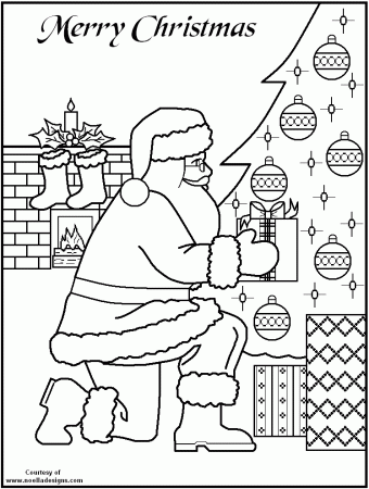 Santa kneeling at manger Colouring Pages (page 2)