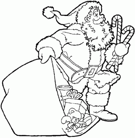 Santa Claus And A Christmas Tree Coloring Page - Christmas 