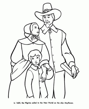 Pilgrim Thanksgiving Coloring Page Sheets - Pilgrim family 