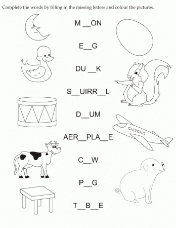 Complete the words by filling in the missing letters and color the 