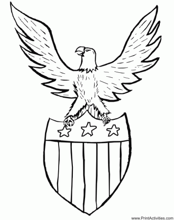 patriotic coloring page of an eagle and shield for the fourth july 