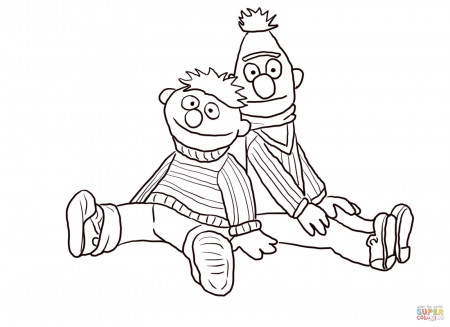 Bert and Ernie Sitting and Leaning coloring page | Free Printable ...