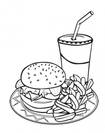 Junk Food Burger And Drink Coloring Page For Kids | Burger ...