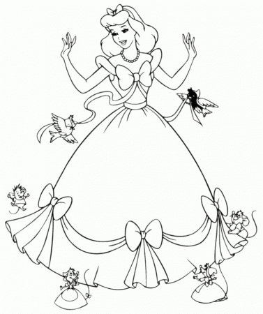 Cinderella's Friends Helping Her Dress Coloring Pages | Coloring Pages