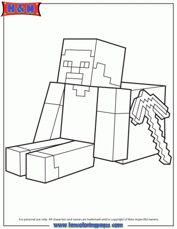 Steve Sitting With Minecraft Weapon Coloring Page | H & M Coloring ...