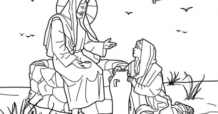 Woman At Well Coloring Page - Coloring Page
