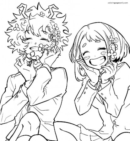 Ochako Uraraka and Mina Ashido with flowers Coloring Pages - My Hero  Academia Coloring Pages - Coloring Pages For Kids And Adults