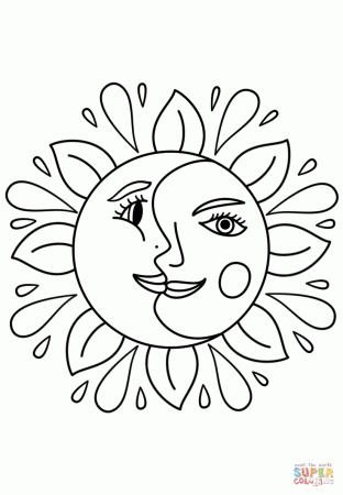 Trippy Sun and Moon coloring page | Free Printable Coloring Pages