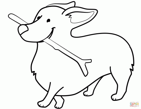 Funny Corgi Holding Stick coloring page | Free Printable Coloring Pages