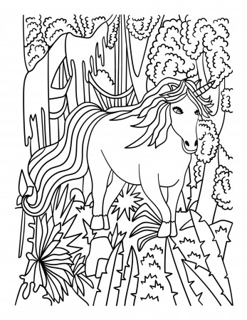 Premium Vector | Fairy petting unicorn coloring page for adults