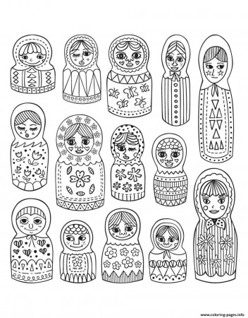 Print adult cute russian dolls Coloring pages