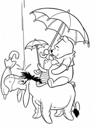 Pooh and Friends Holding Umbrellas Coloring Page | Animal pages of ...