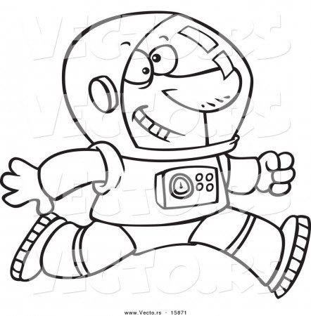 Vector of a Cartoon Running Astronaut - Outlined Coloring Page Drawing by  toonaday - #15871