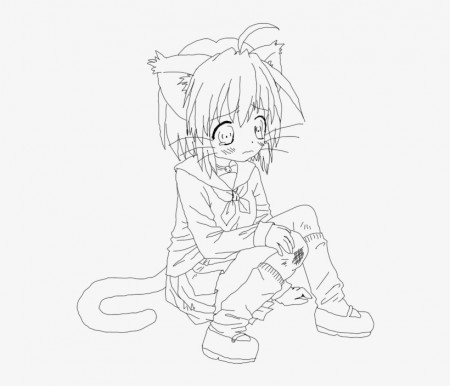 Cat Girl Line Art - Anime Cat Girl Coloring Pages - 600x658 PNG Download -  PNGkit