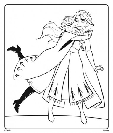 Anna and Elsa from Disney Frozen 2 Hugging Coloring Page ...