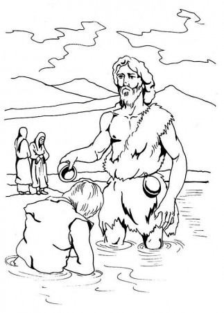 Jesus Being Baptism by John the Baptist Coloring Page - NetArt