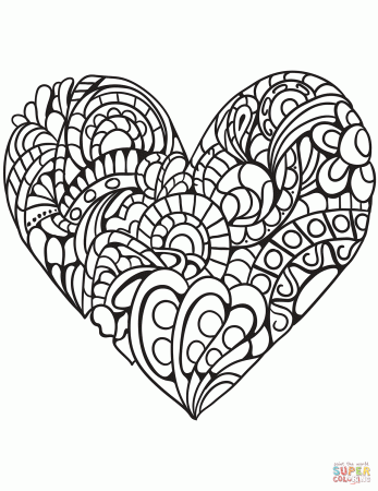 Zentangle Heart coloring page | Free Printable Coloring Pages
