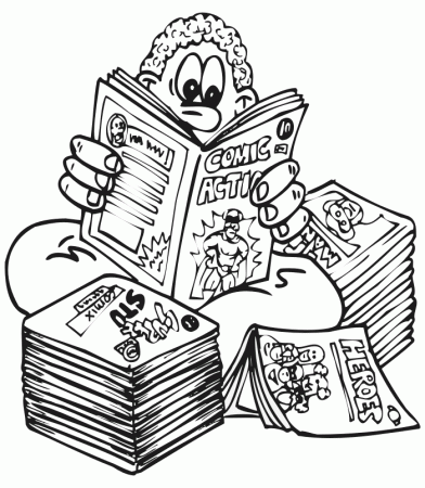 Kid Reading Comics Coloring Page