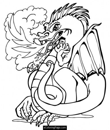 Angry Fire Breathing Dragon Coloring Page Printable for Kids 