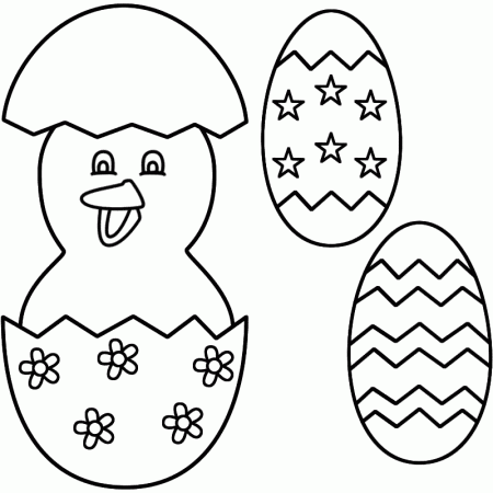Baby Chick Hatching and Easter Eggs - Coloring Page (