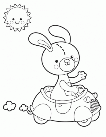 Bunny car - Free Printable Coloring Pages