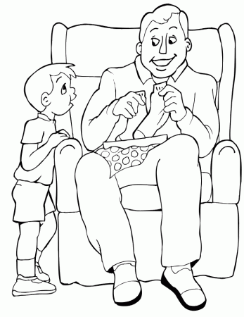Fathers Day Coloring Page | Dad Opening Gift From Son