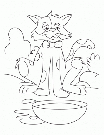 Water here, food where-Hungry cat coloring page | Download Free 